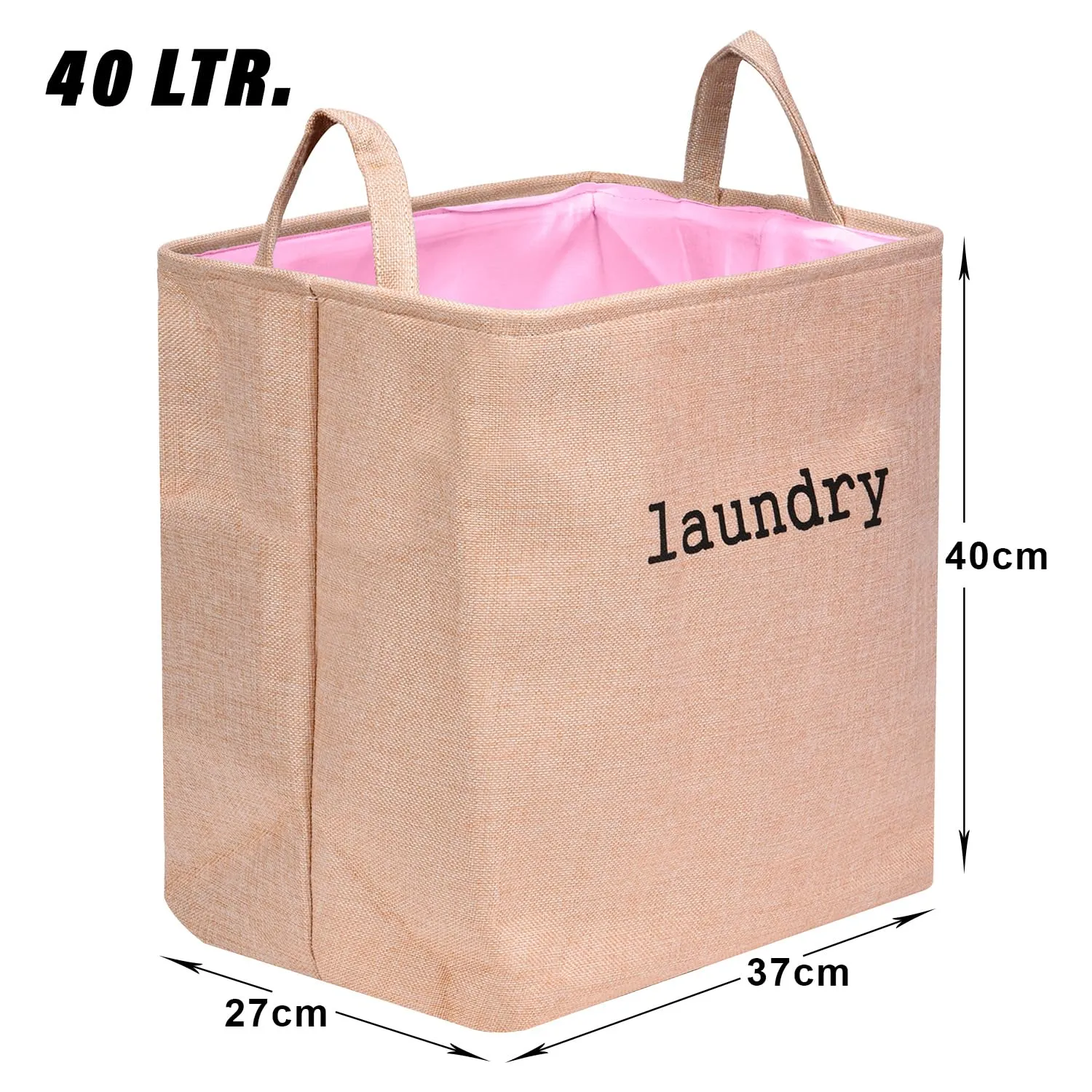 Kuber Industries Laundry Basket | Square Foldable Laundry Basket | Jute Storage Bag with Handles | Clothes Basket for Home | Toy Storage Basket | 40 LTR | Pack of 2 | Peach