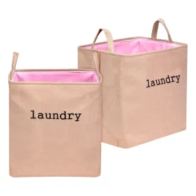 Kuber Industries Laundry Basket | Square Foldable Laundry Basket | Jute Storage Bag with Handles | Clothes Basket for Home | Toy Storage Basket | 40 LTR | Pack of 2 | Peach