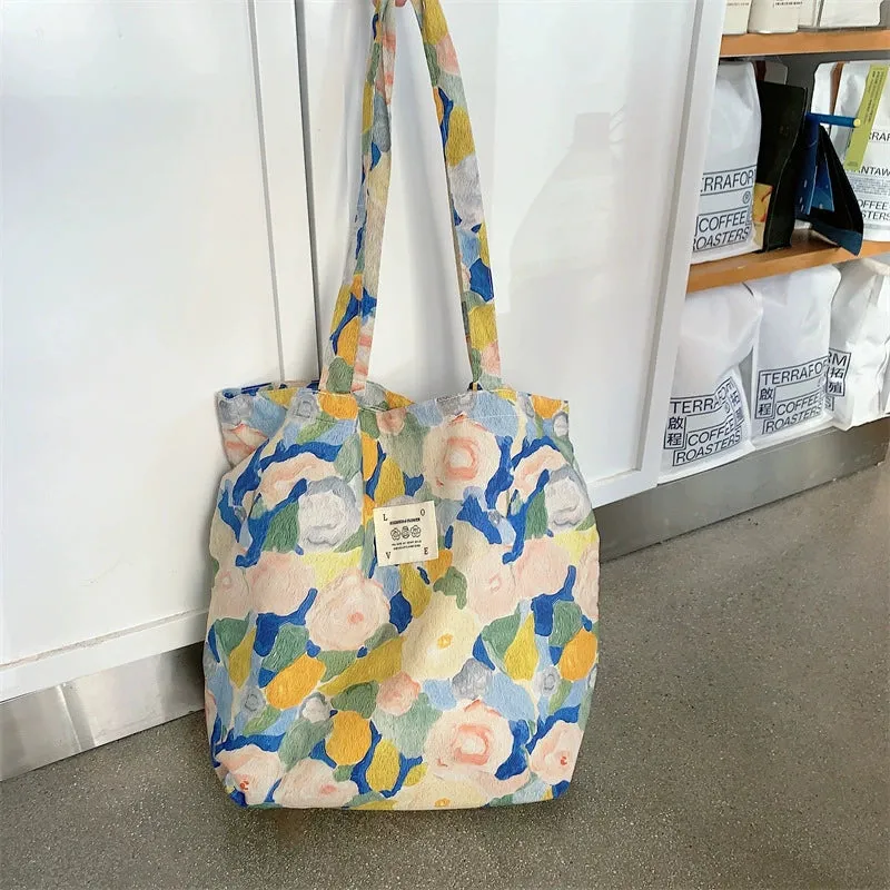 Large Capacity Floral Canvas Tote Bag