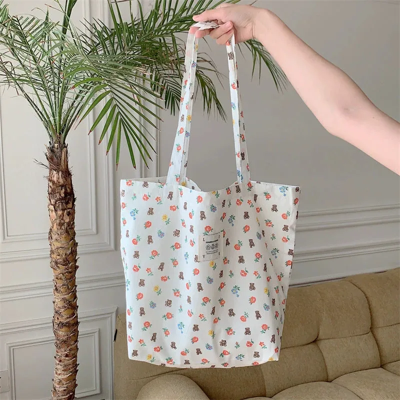 Large Capacity Floral Canvas Tote Bag