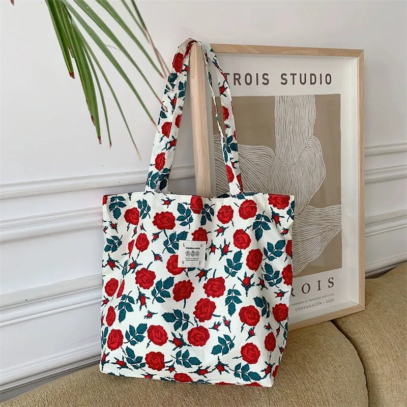 Large Capacity Floral Canvas Tote Bag