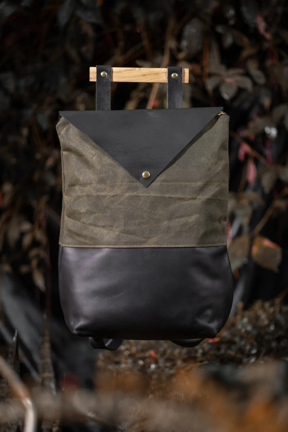 Leather and waxed coton backpack FULLUM model