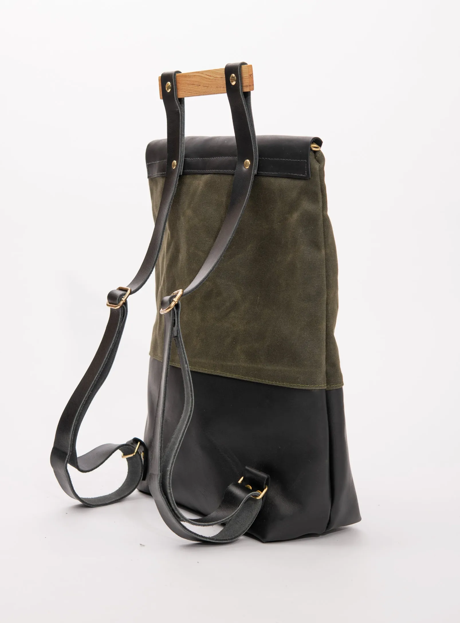 Leather and waxed coton backpack FULLUM model