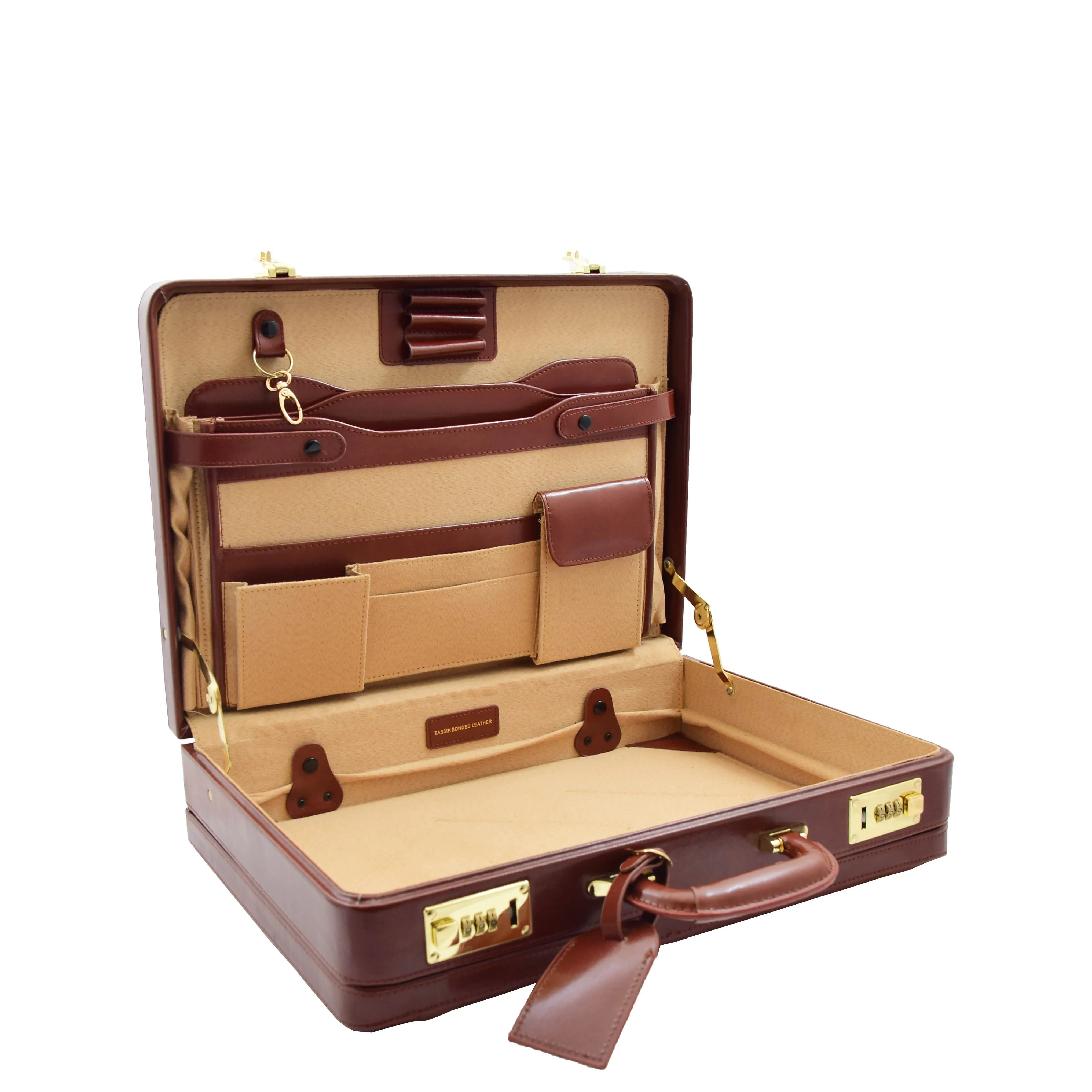 Leather Attache Classic Briefcase Grasmere Cognac