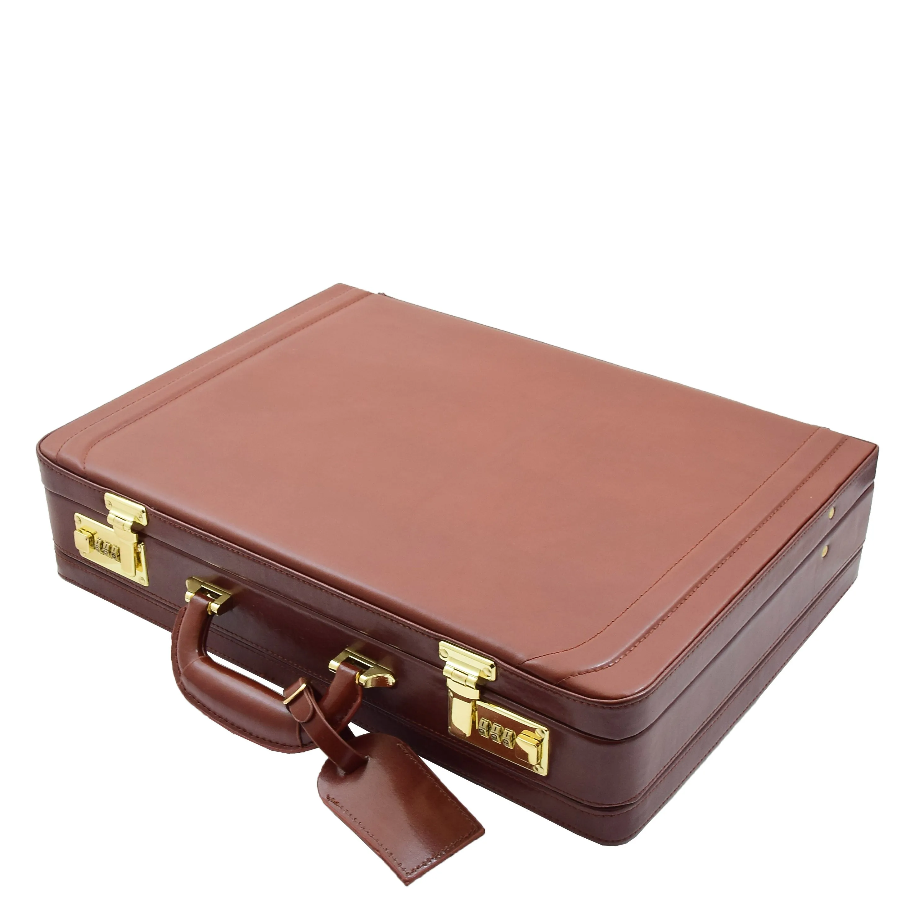 Leather Attache Classic Briefcase Grasmere Cognac