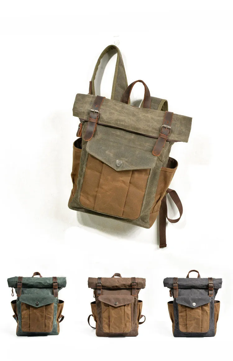 Leather Hiking Outdoor Canvas Backpack