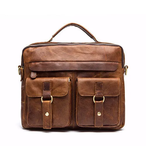 Leather Messenger Bag with Dual Front Pockets