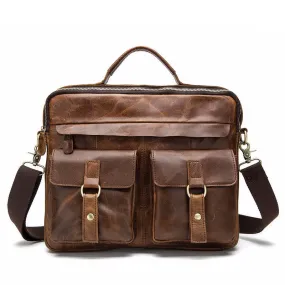 Leather Messenger Bag with Dual Front Pockets