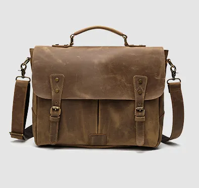 Leather Portable Mens Briefcase Satchel Official Briefcase Multifunctional Briefcase European and American retro style