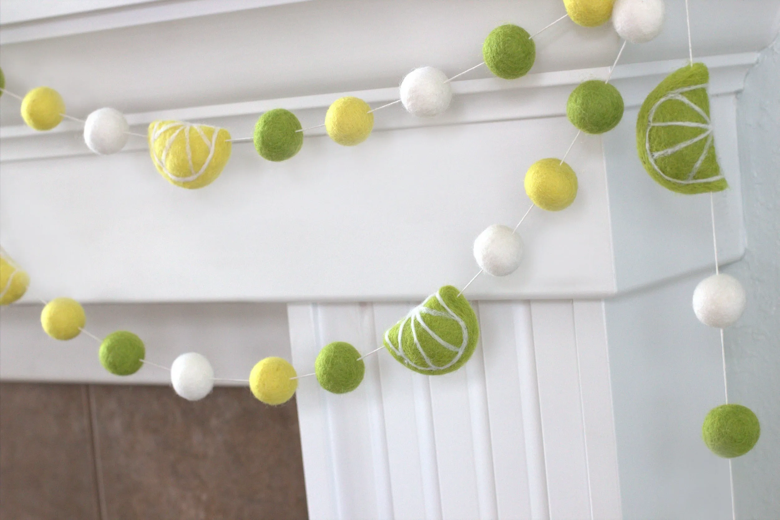 Lemon & Lime Felt Ball Garland- Yellow, Green, White