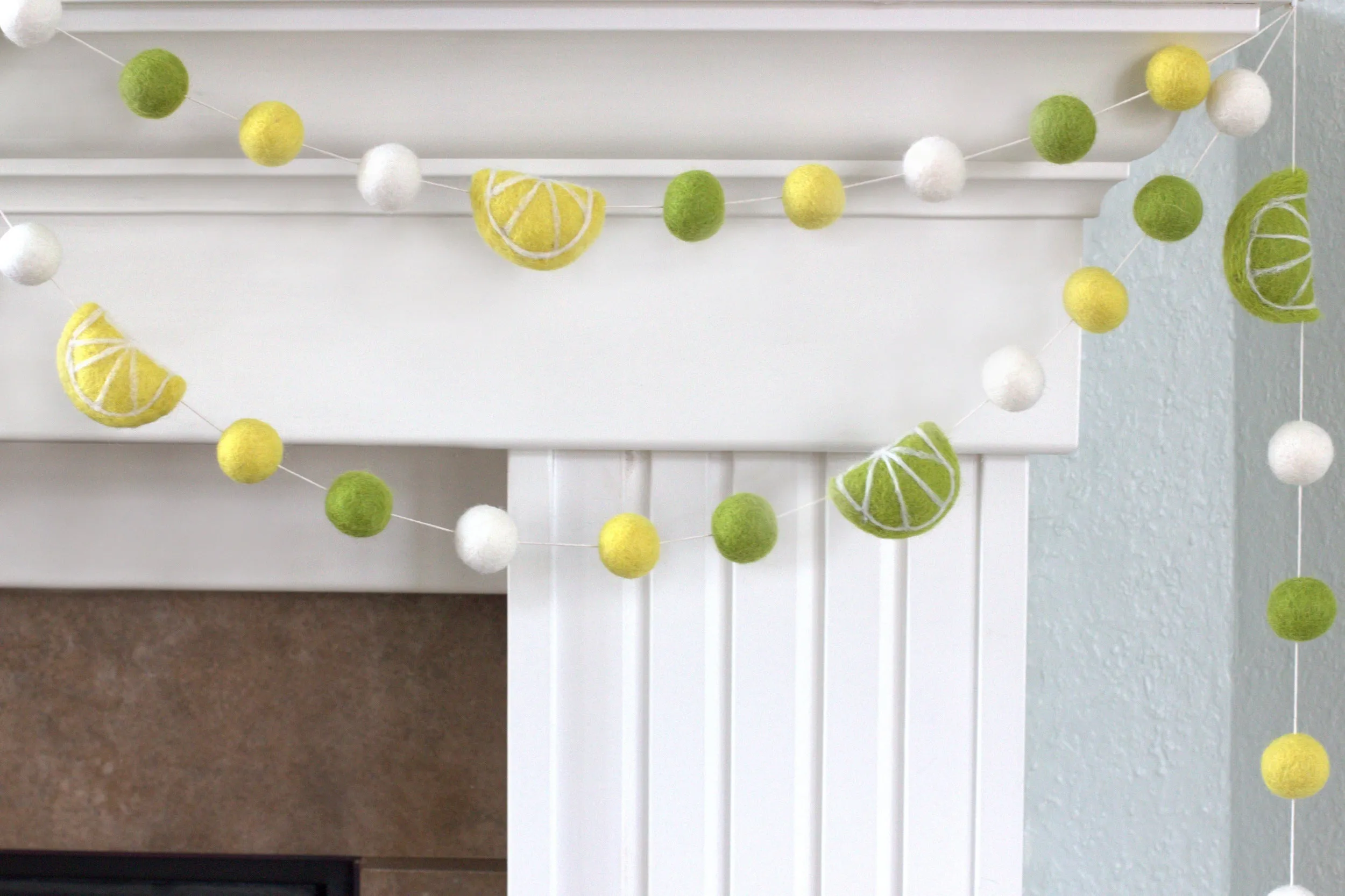 Lemon & Lime Felt Ball Garland- Yellow, Green, White