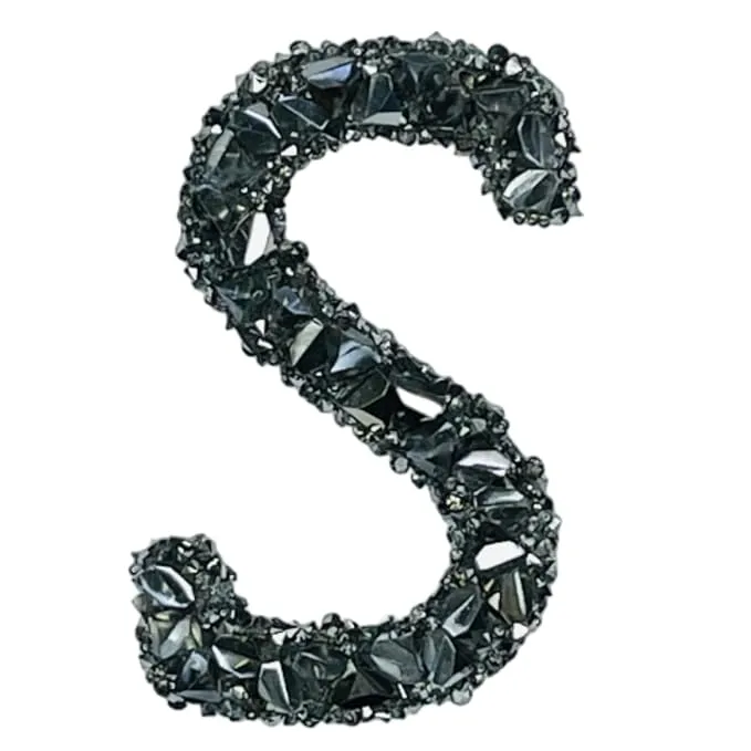 Letter S Black Sparkling Rhinestone Patch