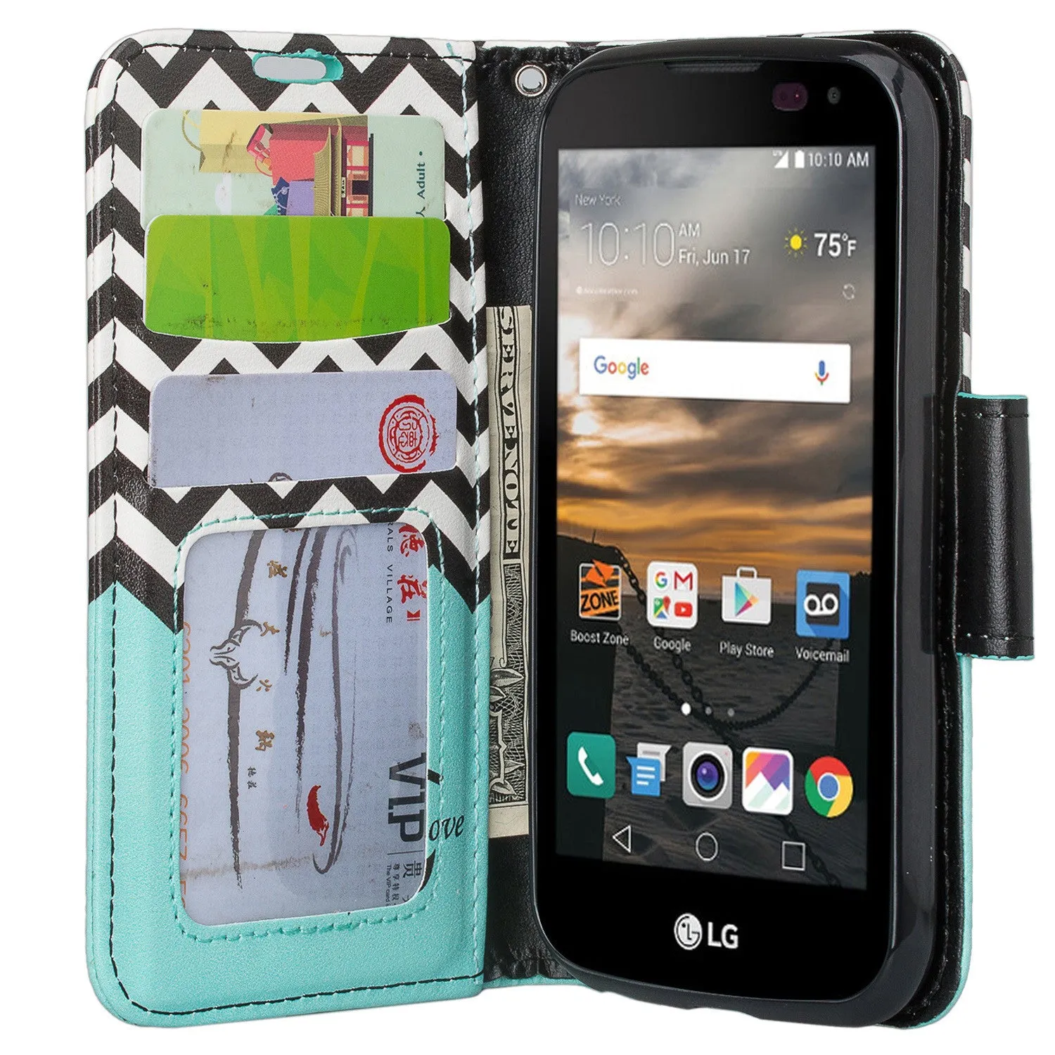 LG K3 Case,  Wrist Strap Pu Leather Magnetic Flip Fold[Kickstand] Wallet Case with ID & Card Slots for LG K3 - Teal Anchor