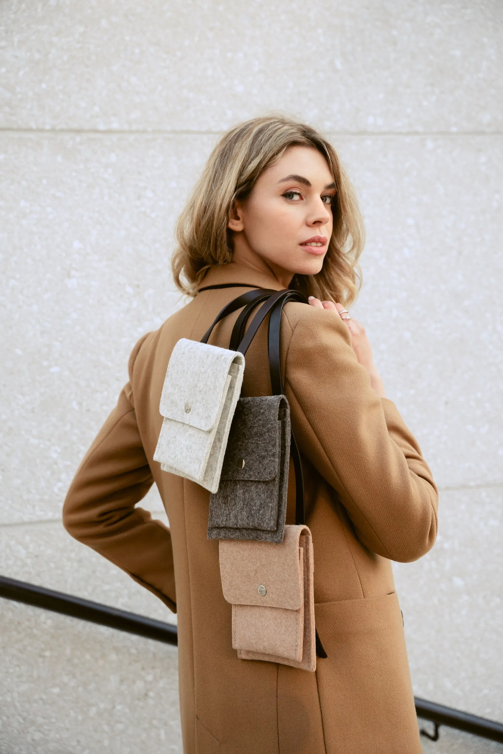 Light Grey Felt Crossbody Bag