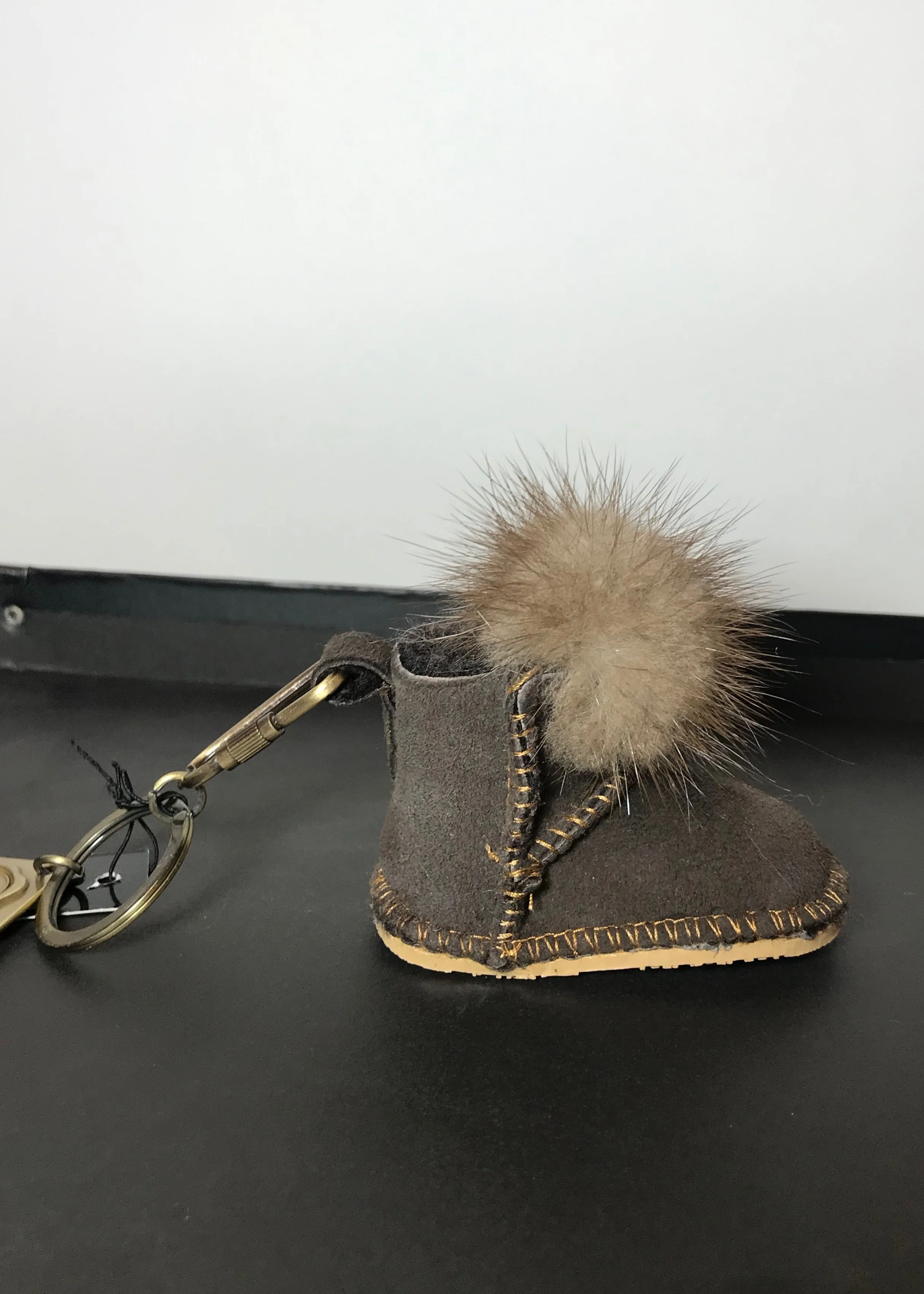 Limited Edition Miniature Sheepskin and Real Fur Hand Stitched Ugg Boot Style Key Ring in 3 colours