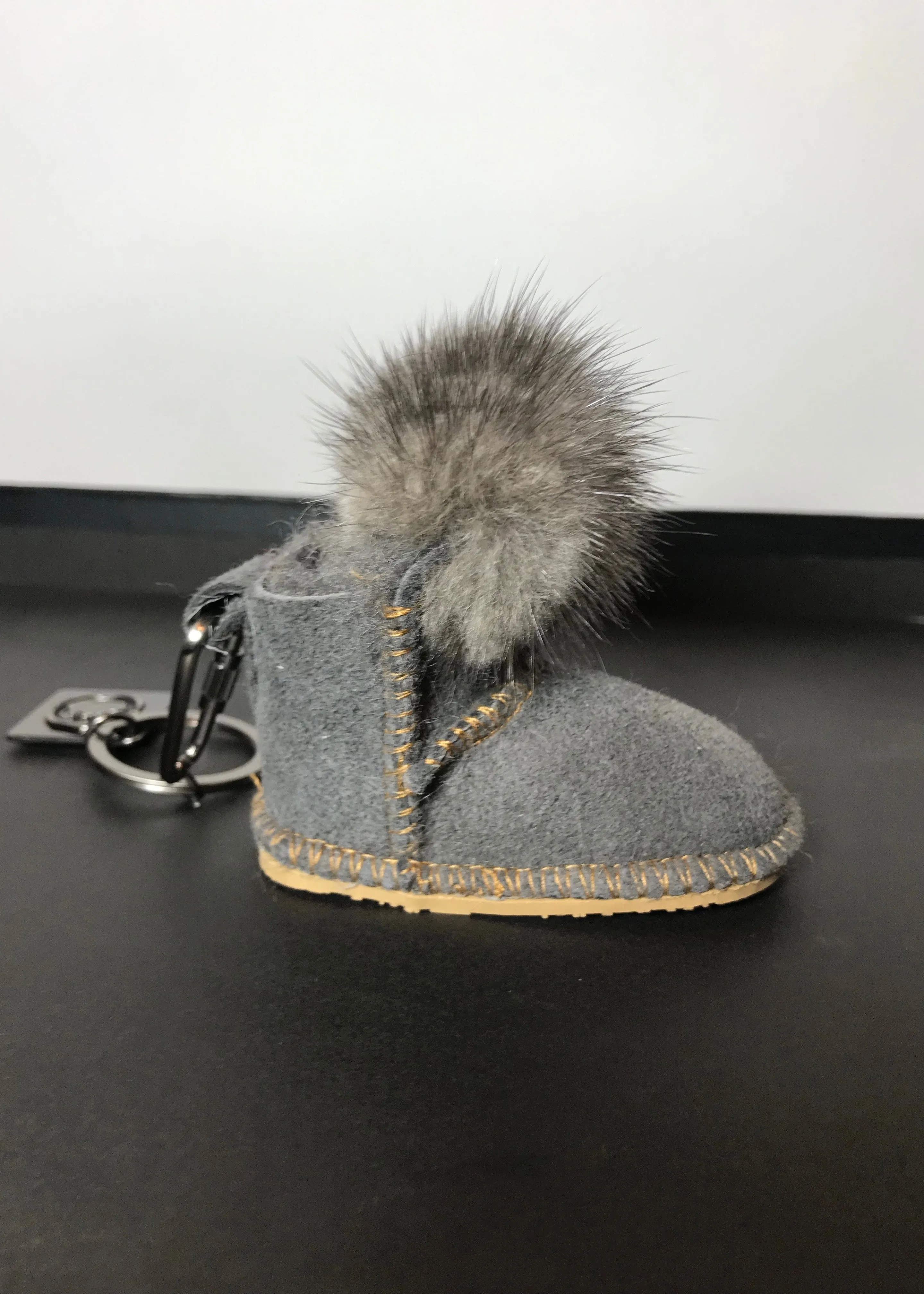 Limited Edition Miniature Sheepskin and Real Fur Hand Stitched Ugg Boot Style Key Ring in 3 colours