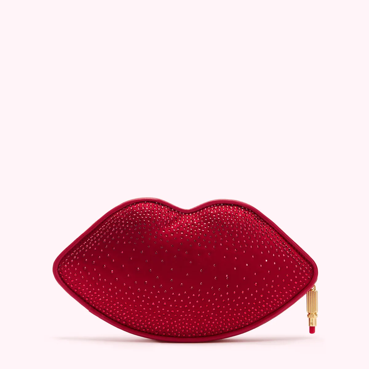 LULU RED MEDIUM SATIN LIPS CLUTCH BAG WITH SWAROVSKI® CRYSTALS