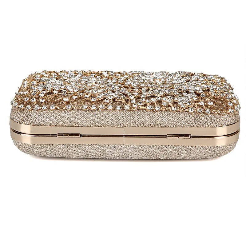 Luxy Moon Diamond Flower Evening Purse Minaudiere Clutch Bag with Handle