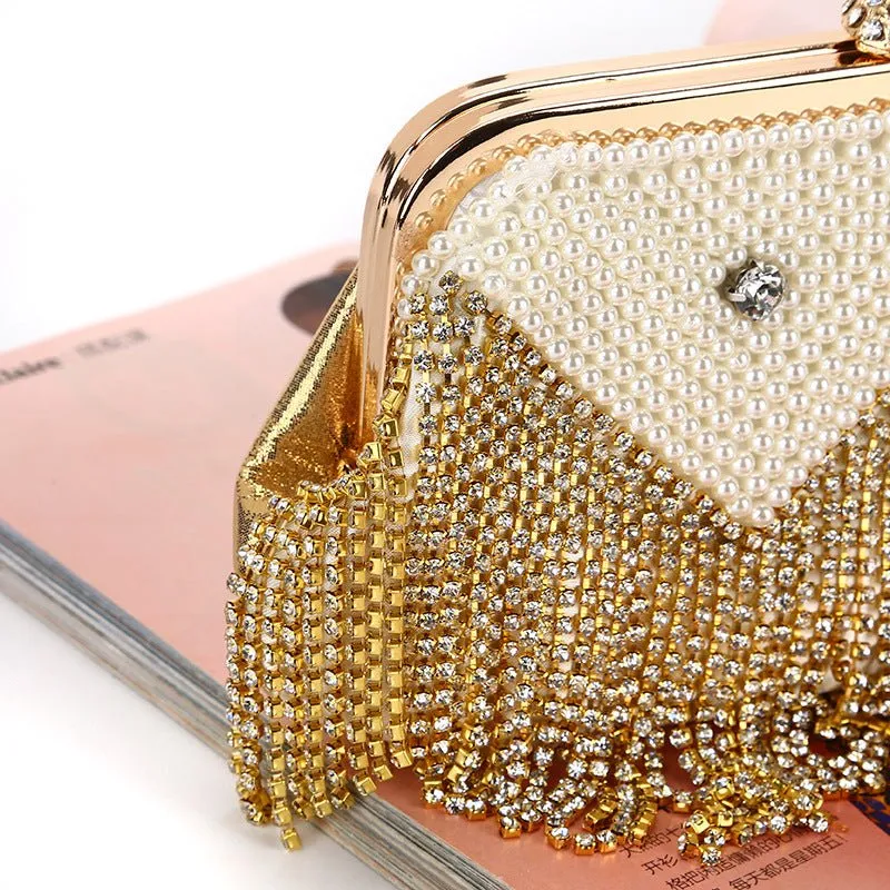 Luxy Moon Rhinestones Tassel Evening Clutch Bags Lady Party Handbags