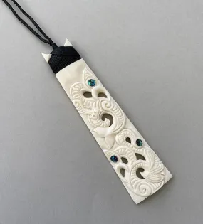 Maori Long Bone Double Manaia Toki Necklace