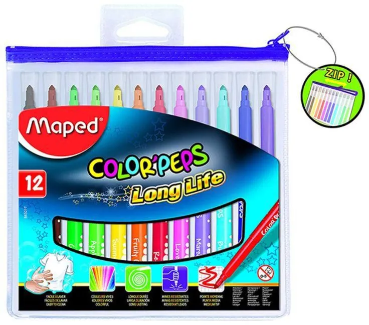 Maped Color Peps Felt Tips 12Color Zip Bag