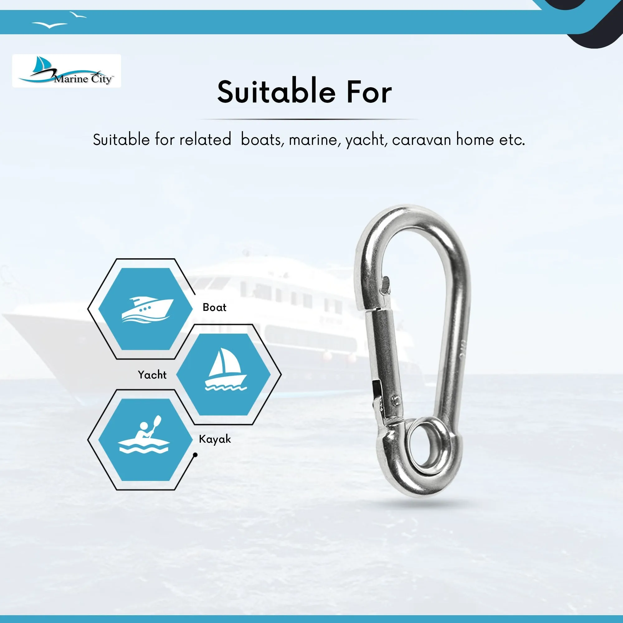 Marine City 316 Stainless-Steel 3-1/2” Carabiners/Clip Snap Hook for Climbing, Fishing, Hiking (4pcs)