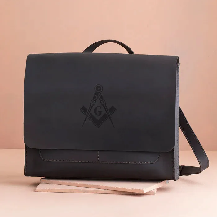 Master Mason Blue Lodge Briefcase - Black Full Grain Leather