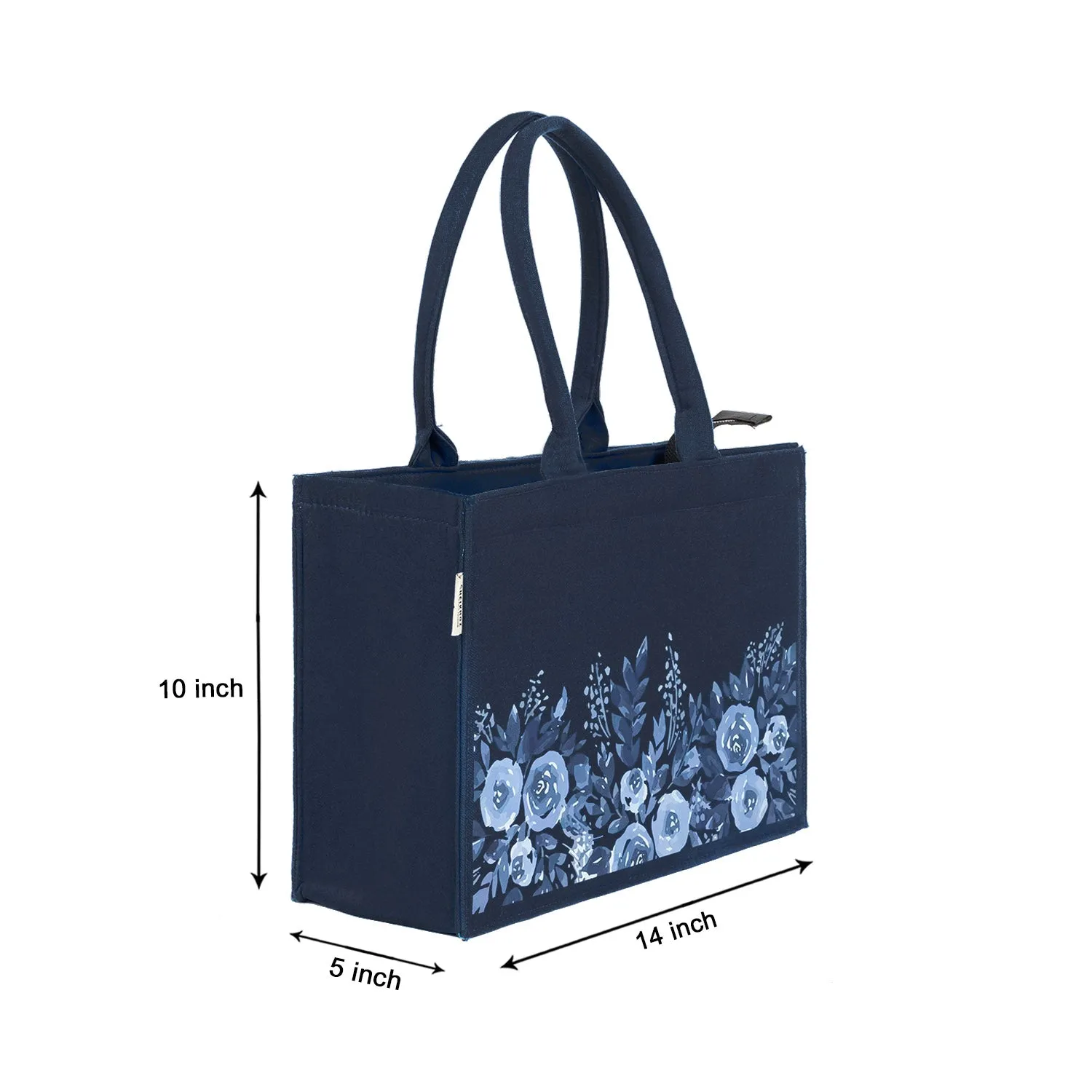 Medium Mimi - Floral Printed Navy Blue Tote Bag