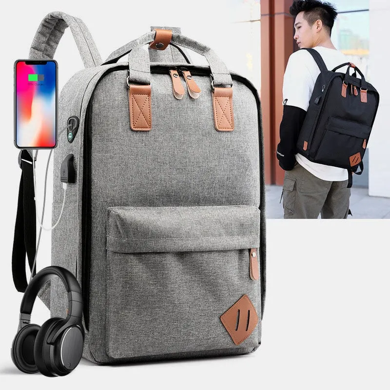 Men 3PCS USB Charging Earphone Hole 15.6 Inch Laptop Bag Multifunction Backpack