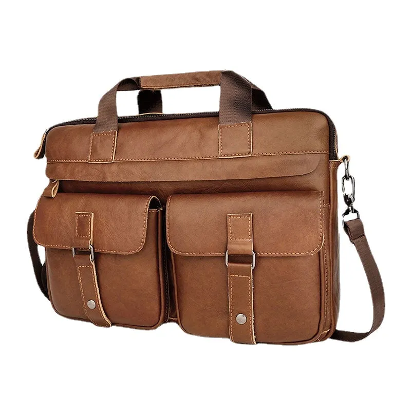 Men Cowhide Super Large Capacity Multi-pocket Crossbody Bags Briefcase Retro 14 Inch Laptop Messenger Bag Handbag Shoulder