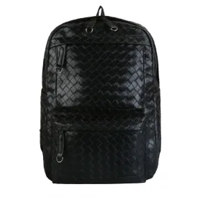 Men Faux Leather Large Causal Woven Capacity 14 Inch Laptop Bag School Travel Backpack