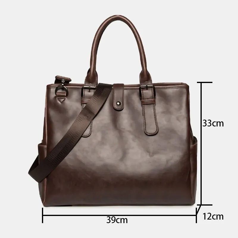 Men Large Capacity Waterproof Briefcase Handbag Retro 14 Inch Laptop Bag Crossbody Bag Shoulder Bag