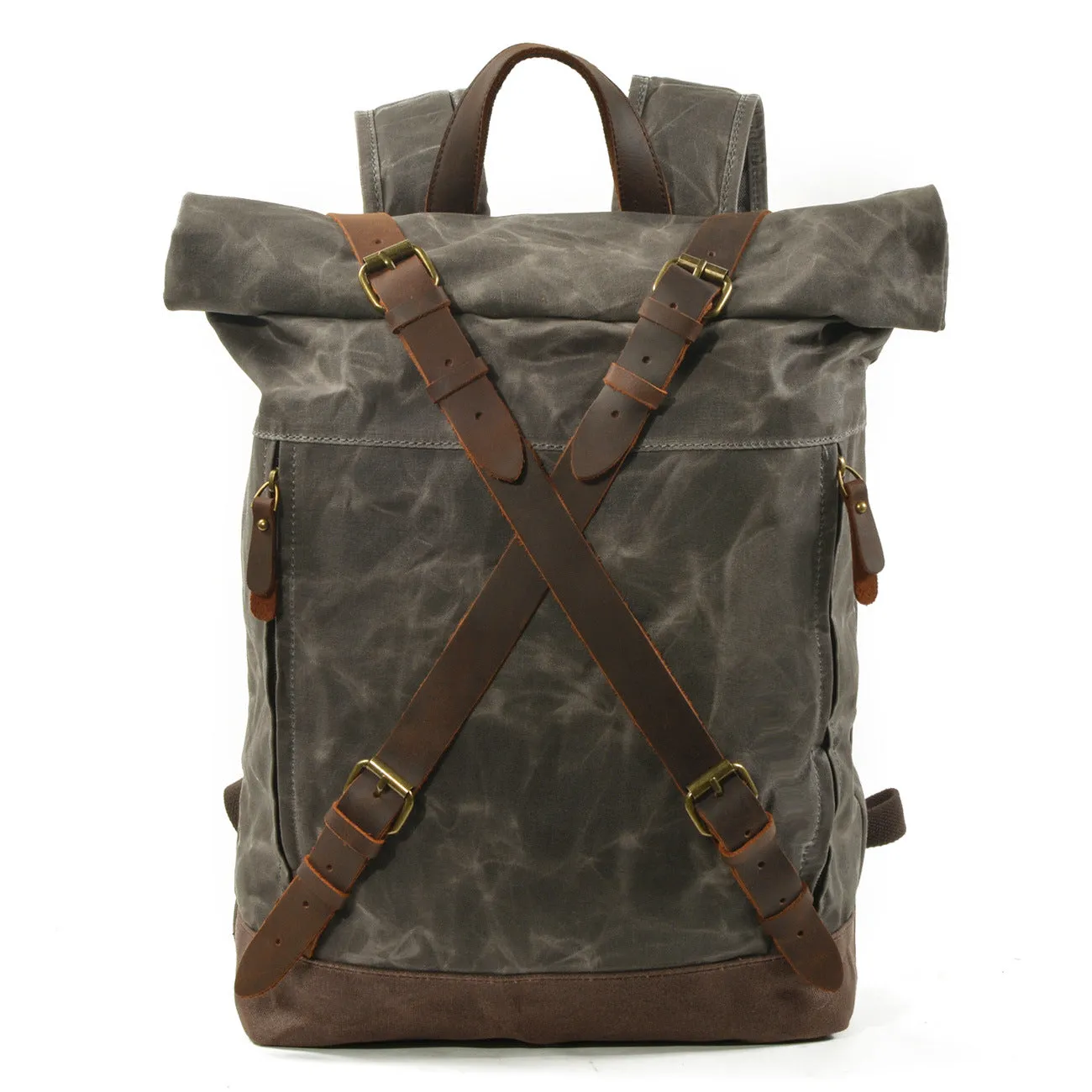 Men Waterproof Leather Canvas Hiking Bag 9505