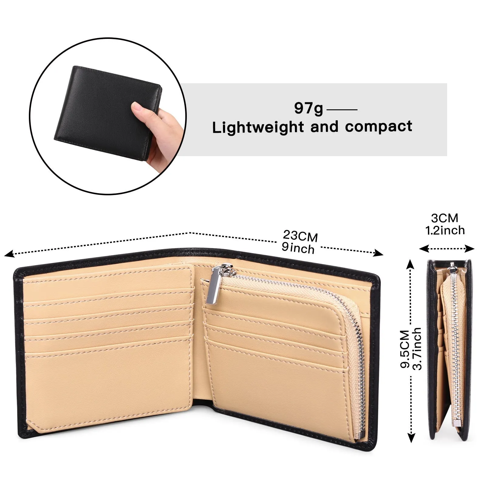 Men's Bifold Multi-Card Coin Clip Large-Capacity Shielded Leather Wallet