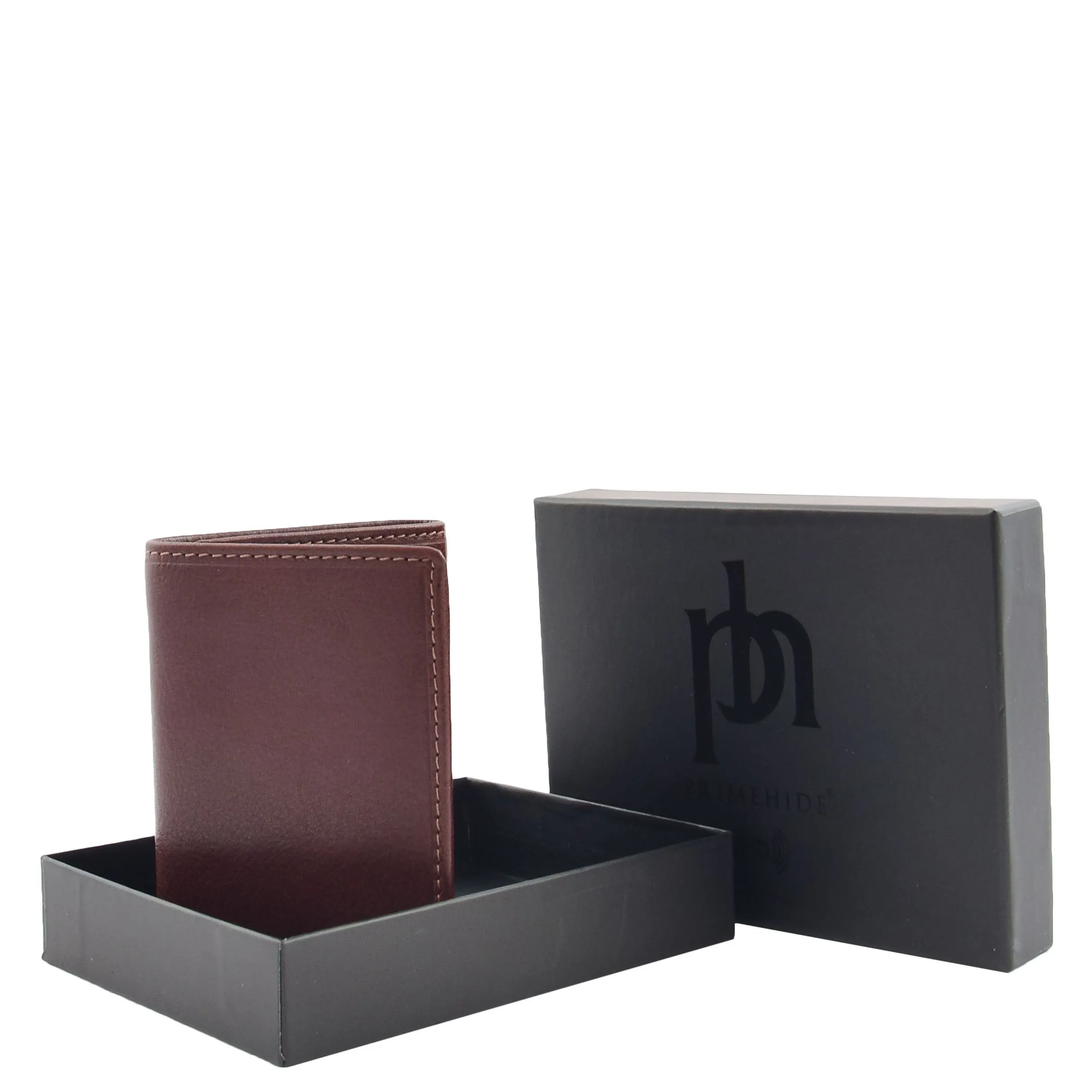 Mens Brown Leather Trifold Wallet RFID Blocking ID Credit Cards Banknotes Boxed A60