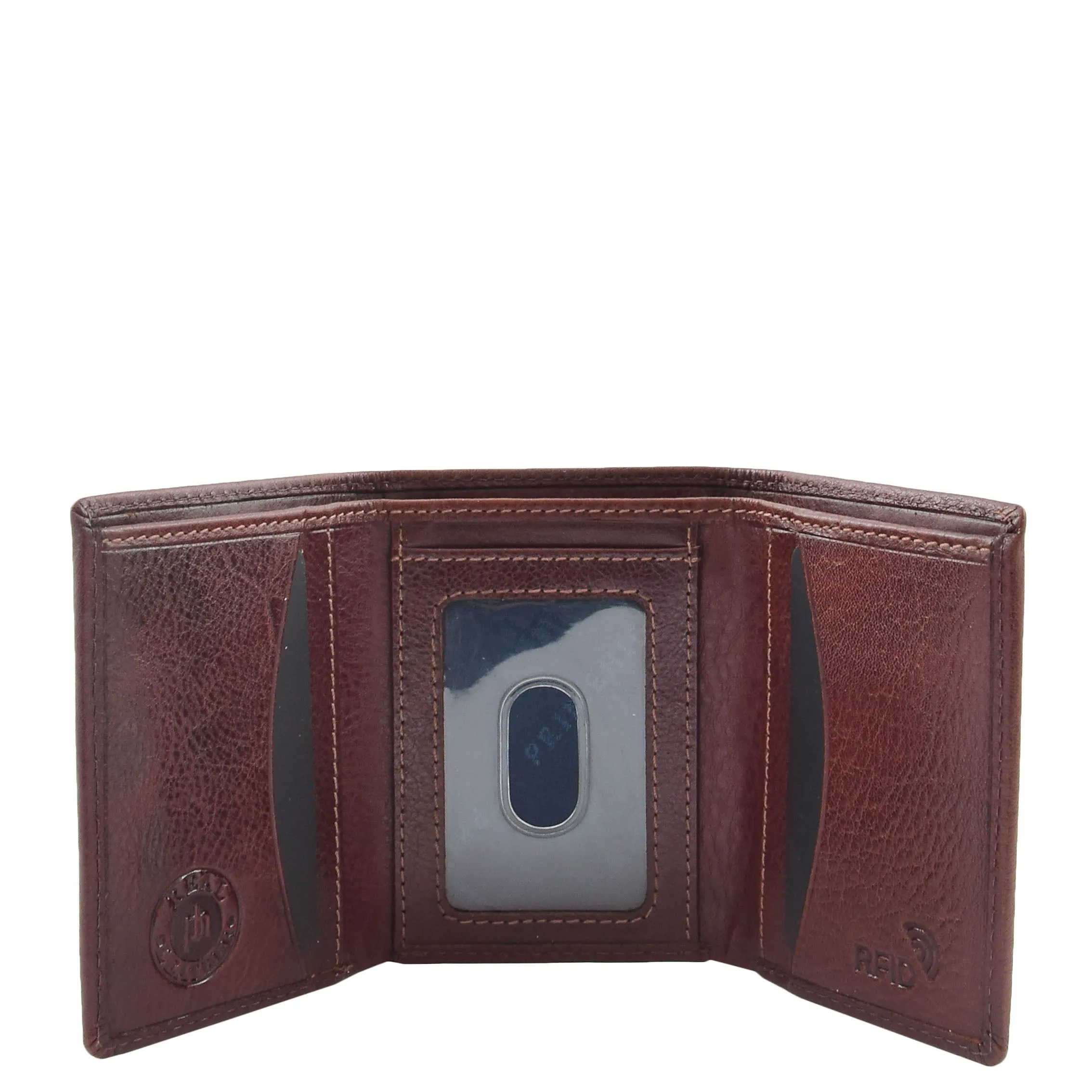 Mens Brown Leather Trifold Wallet RFID Blocking ID Credit Cards Banknotes Boxed A60