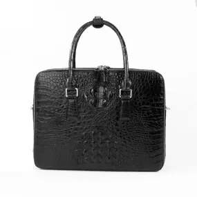 Mens Crocodile Bone Leather Briefcase Black