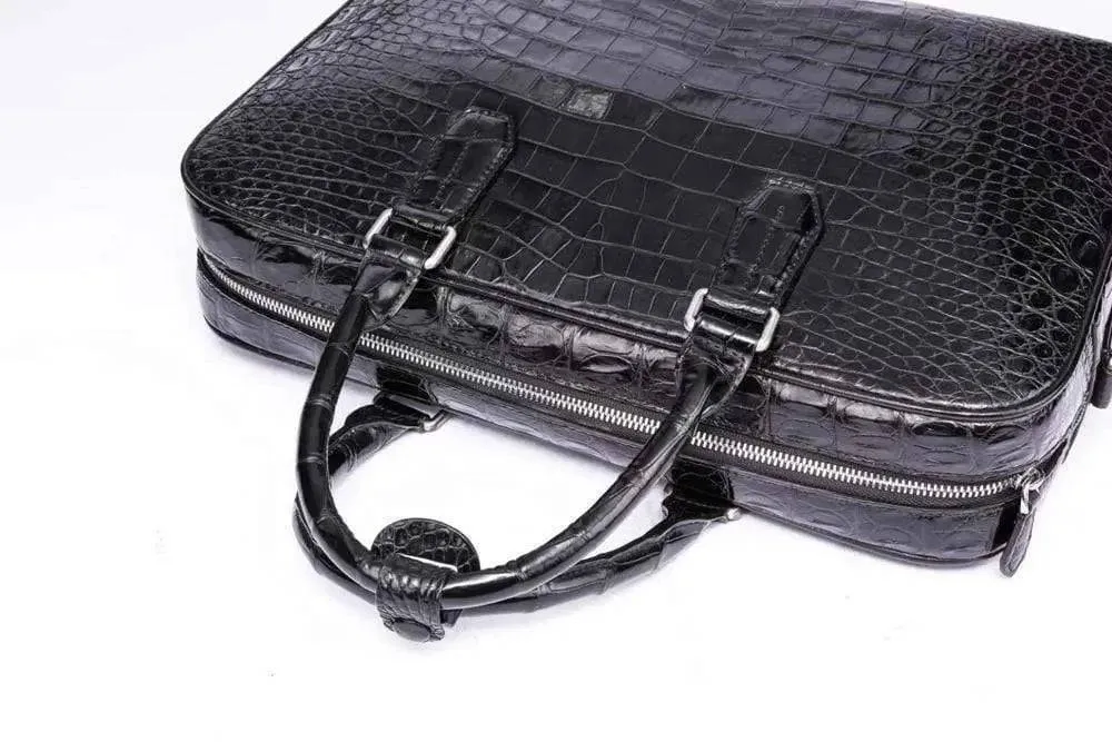 Men's Crocodile Leather  Black  Briefcase  Cross body Satchel Bags