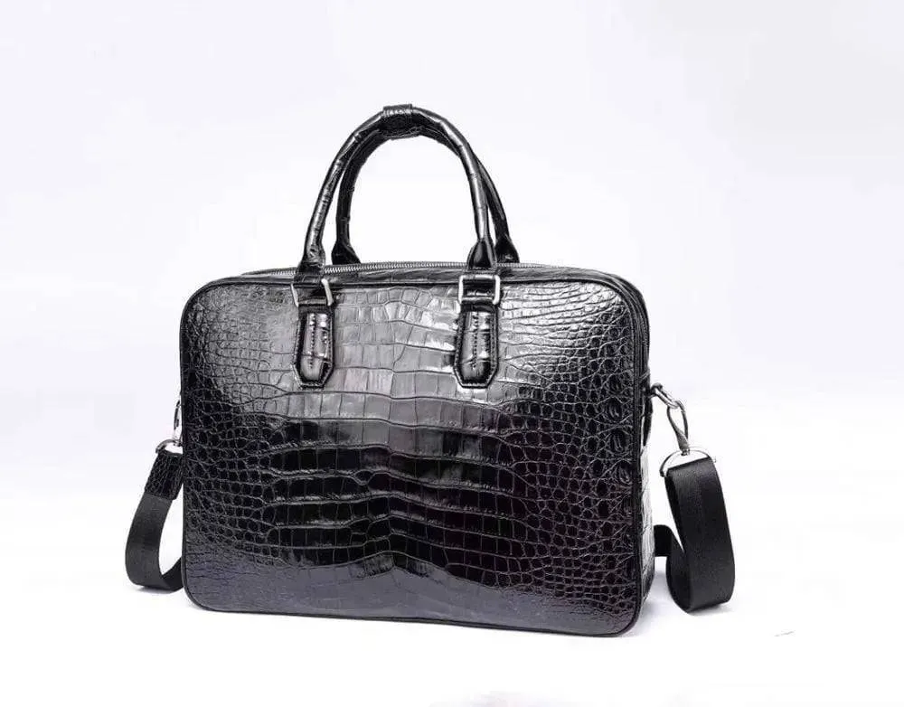 Men's Crocodile Leather  Black  Briefcase  Cross body Satchel Bags