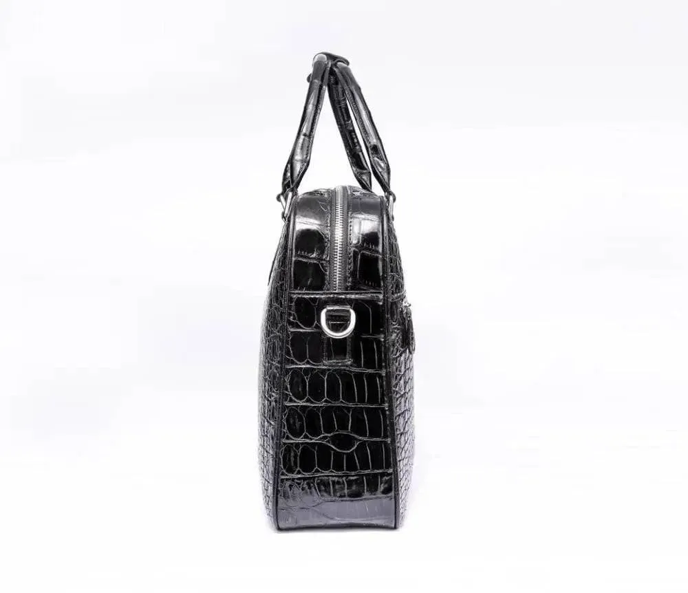 Men's Crocodile Leather  Black  Briefcase  Cross body Satchel Bags