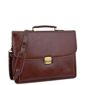 Mens Faux Leather Flap Over Briefcase Windsor Brown