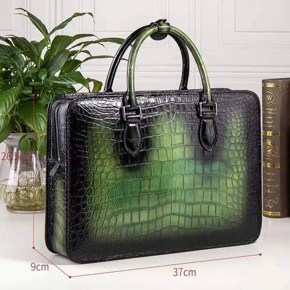 Mens Vintage Crocodile Leather Briefcase Laptop Bag