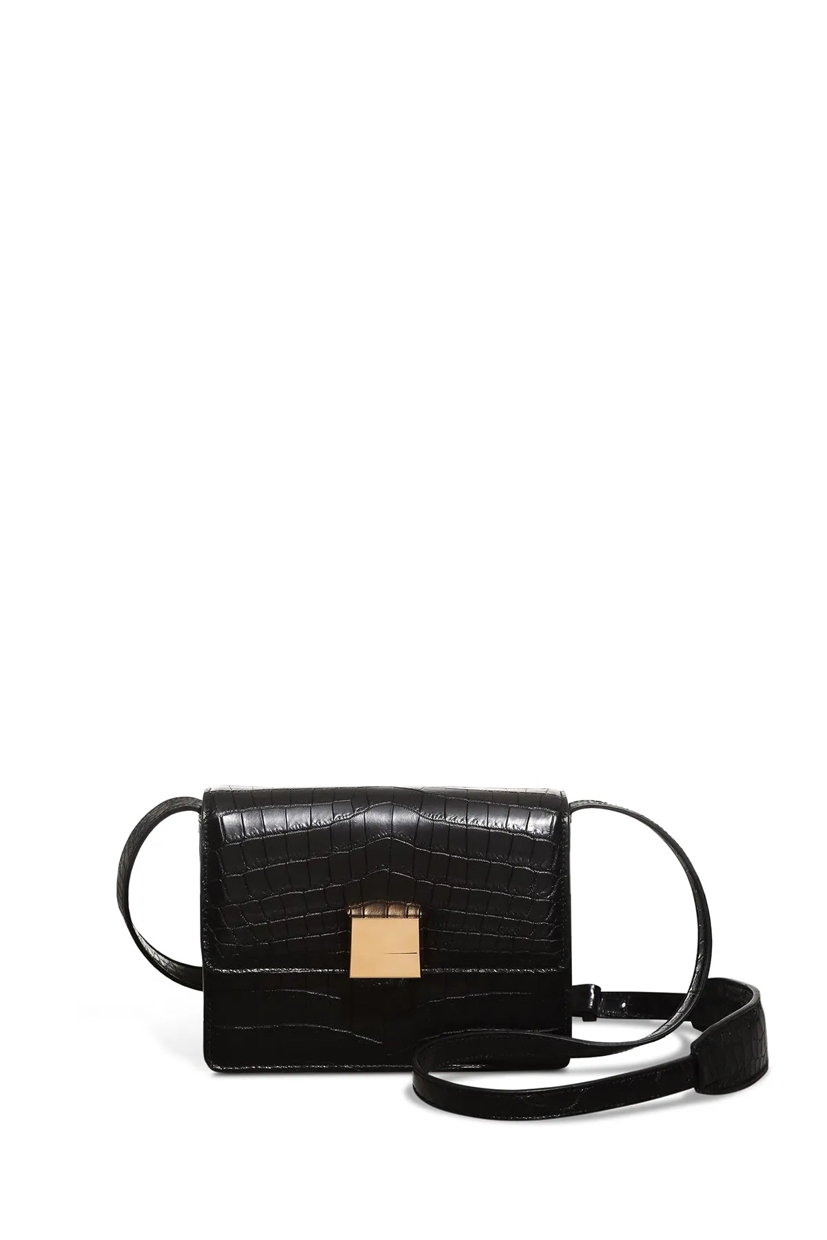 Mercedes Shoulder Bag in Black Crocodile Leather