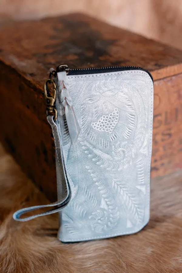 Meredith Tooled Leather Wallet/Wristlet [Whitewash]