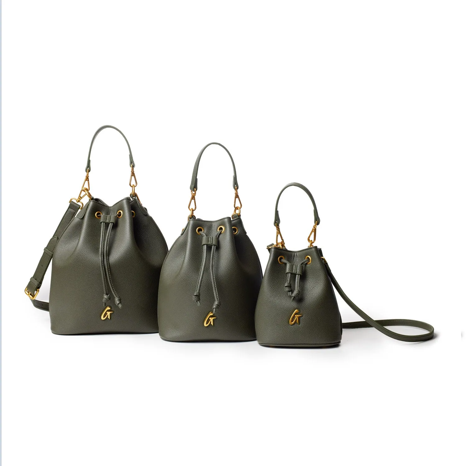 MINI PEBBLE BUCKET BAG - OLIVE GREEN