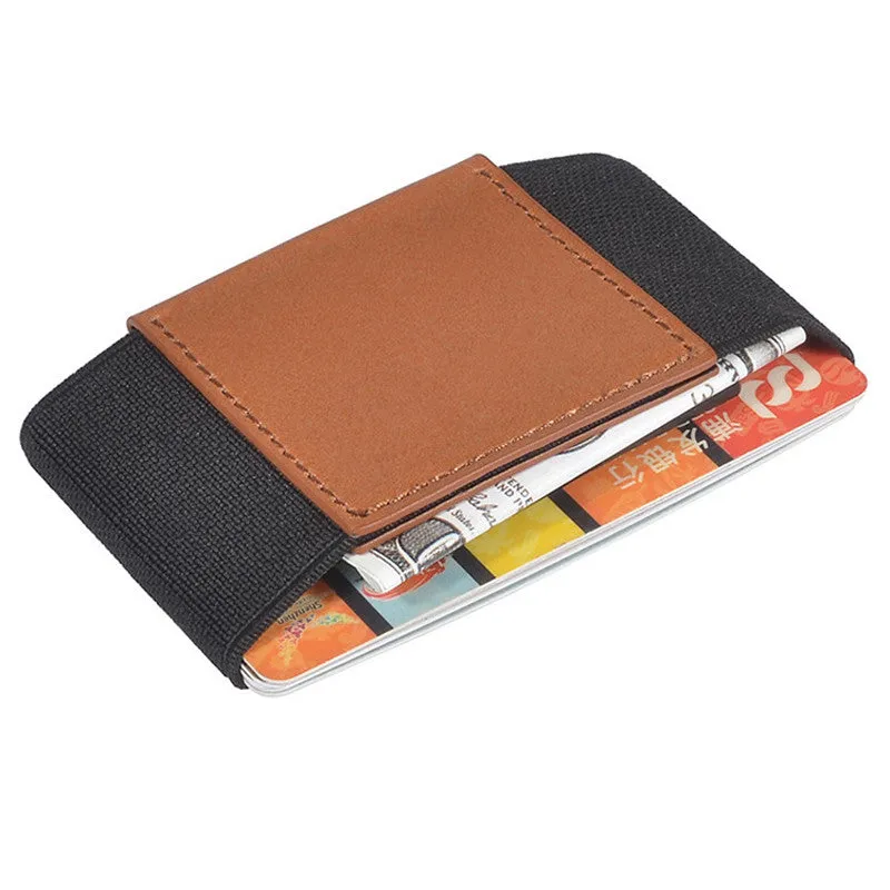 Minimalist Slim Elastic Credit Card Holder Wallet - Brown/Black