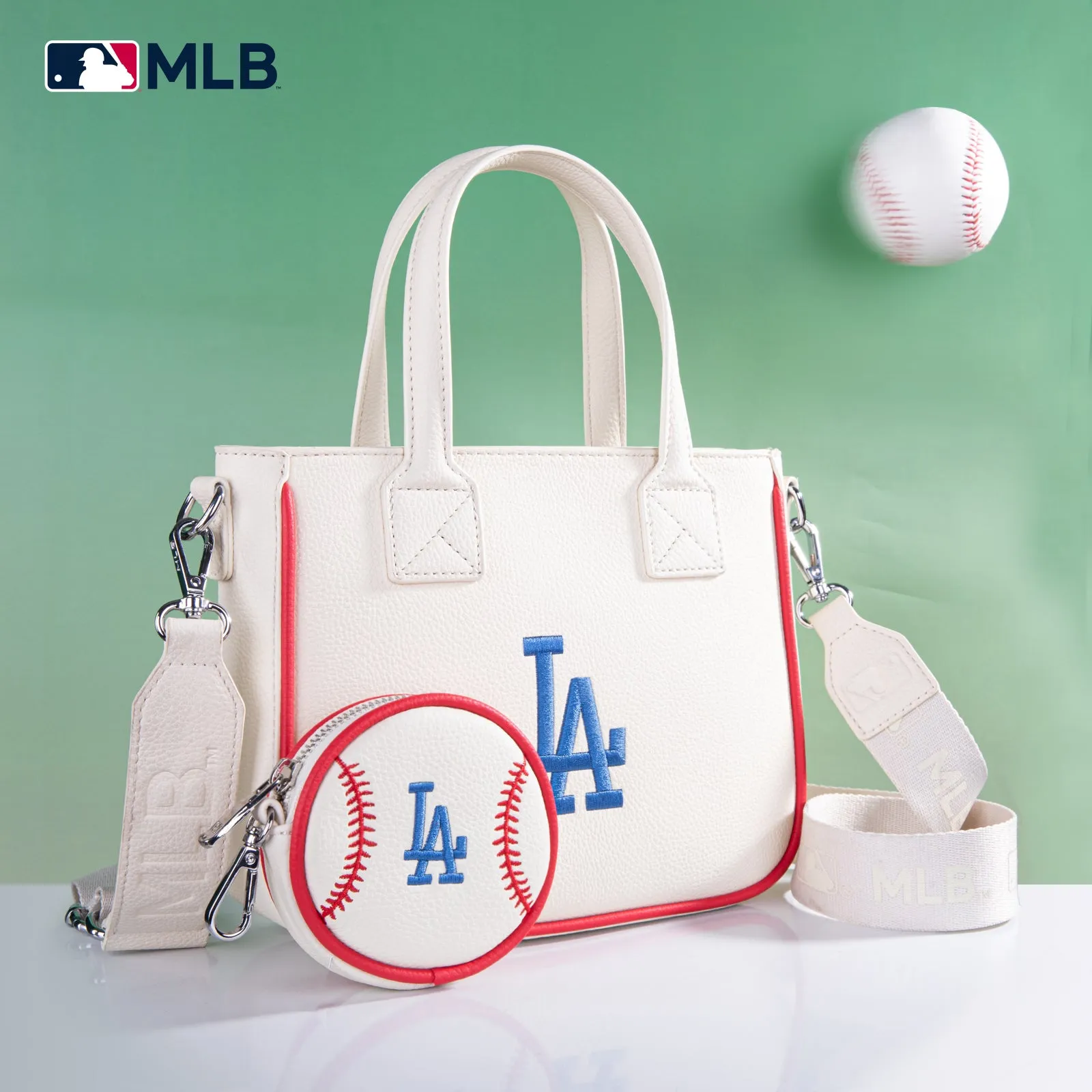 MLB-LA103   MLB  Los Angeles Dodgers Team Tote/Crossbody with Baseball Coin Pouch