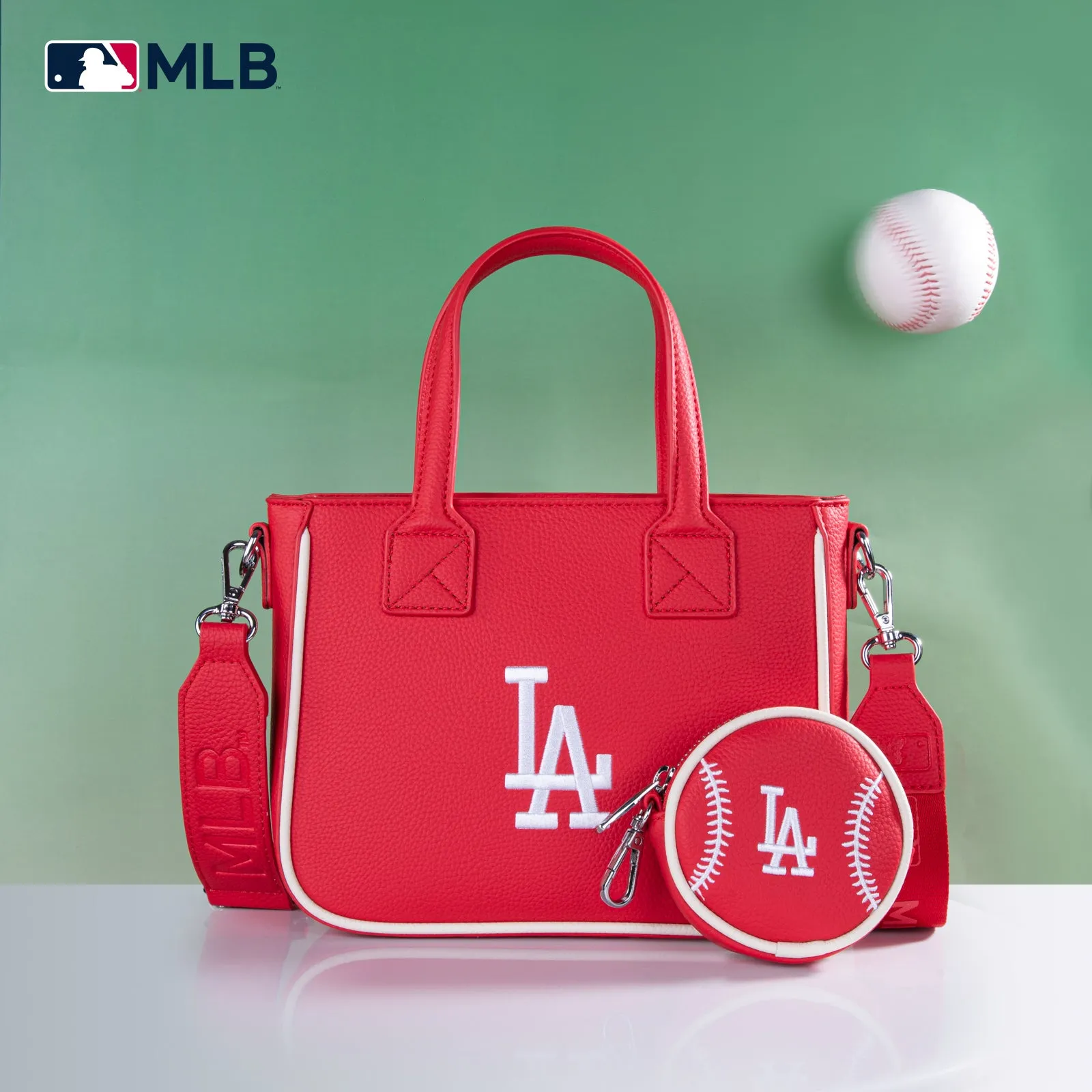 MLB-LA103   MLB  Los Angeles Dodgers Team Tote/Crossbody with Baseball Coin Pouch