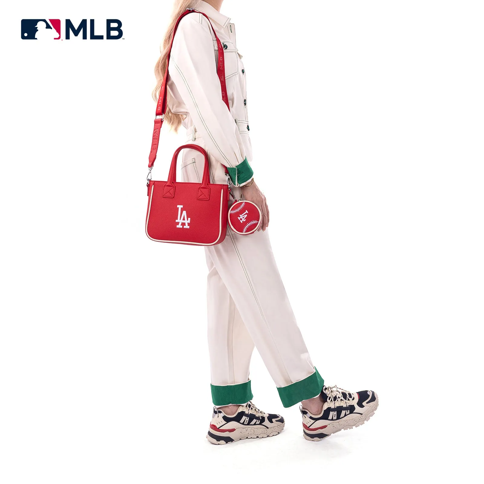 MLB-LA103   MLB  Los Angeles Dodgers Team Tote/Crossbody with Baseball Coin Pouch