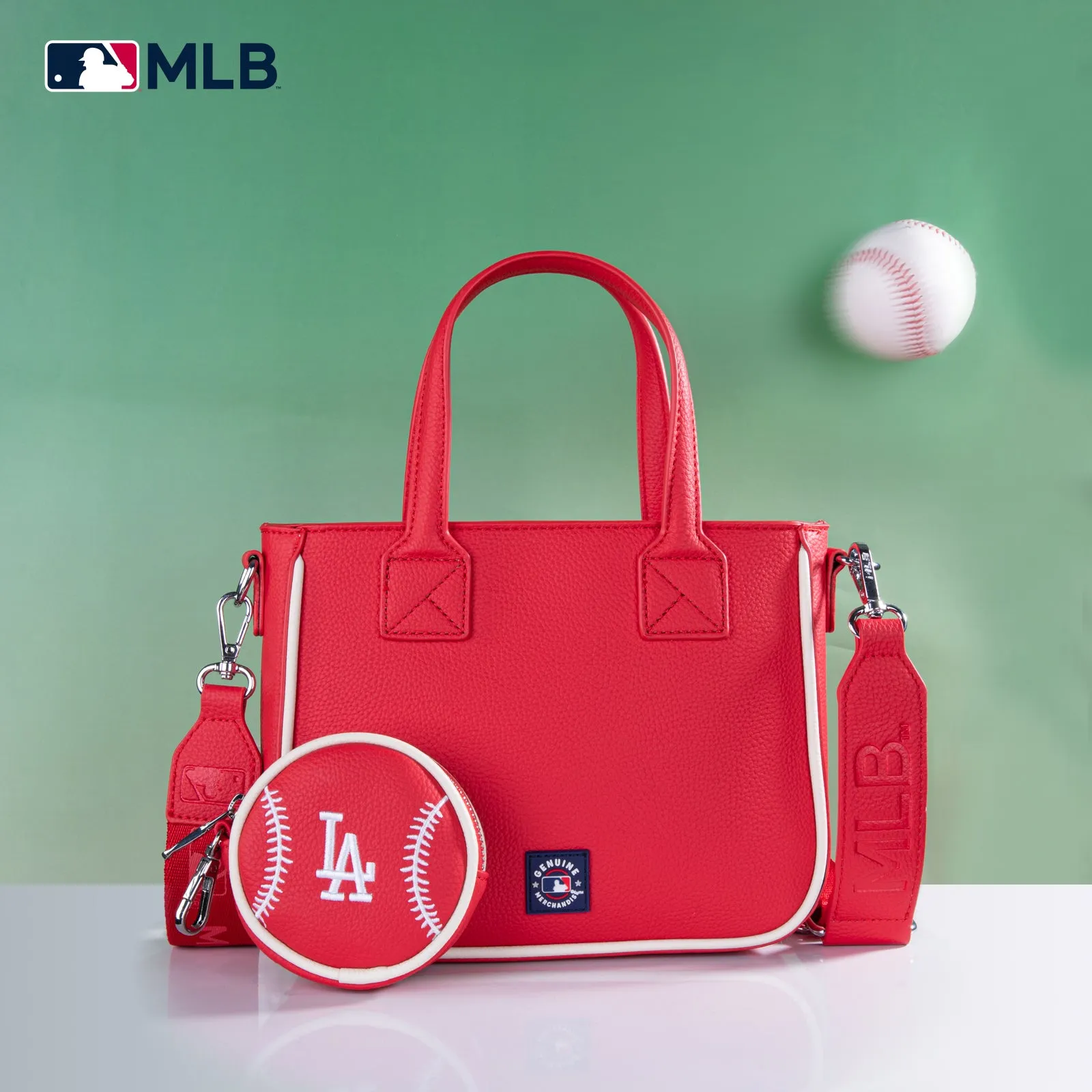 MLB-LA103   MLB  Los Angeles Dodgers Team Tote/Crossbody with Baseball Coin Pouch